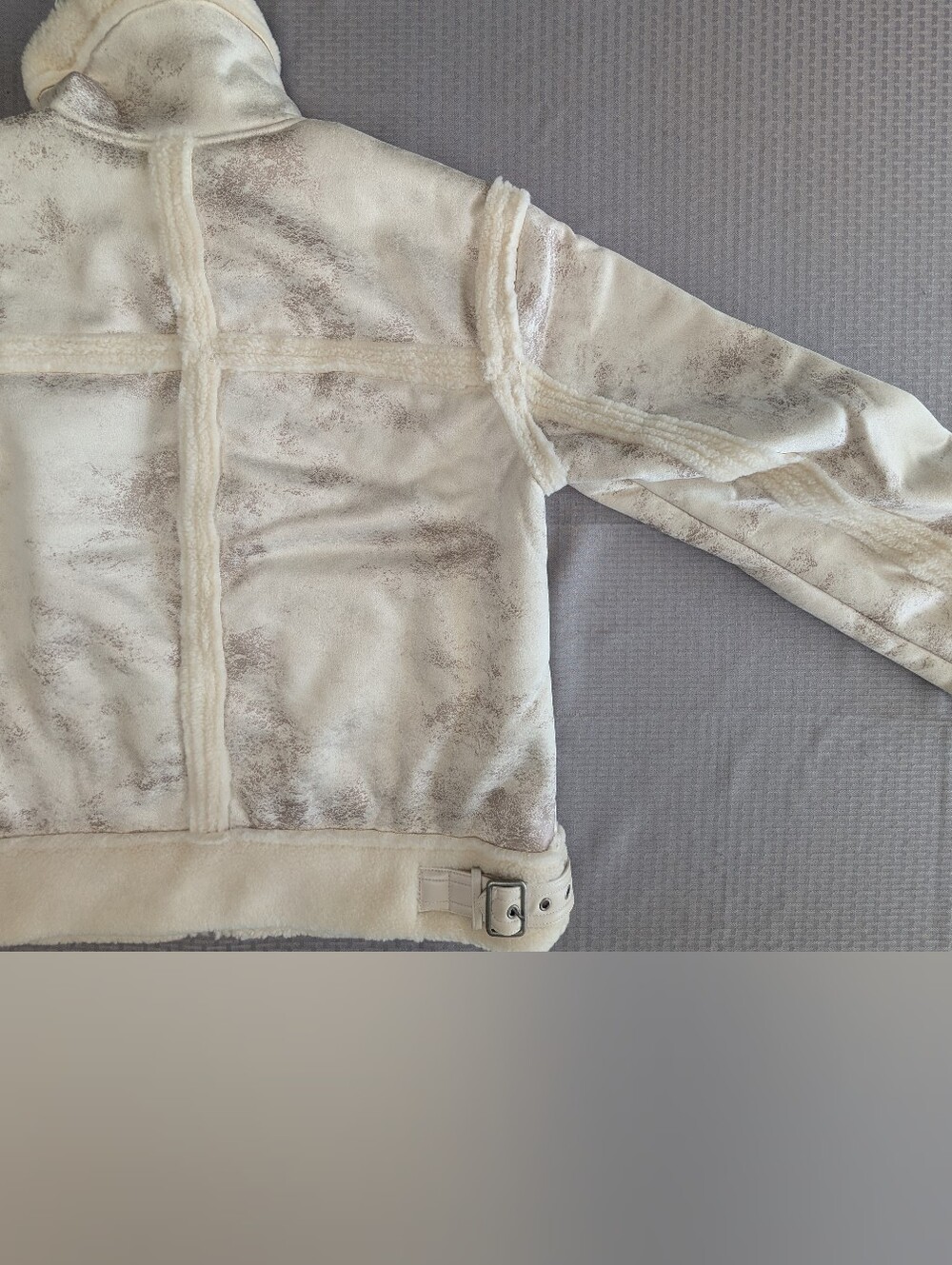 G by Giuliana Black Label Faux Suede and Shearling Zip Front Coat Size M Ivory - Picture 13 of 15